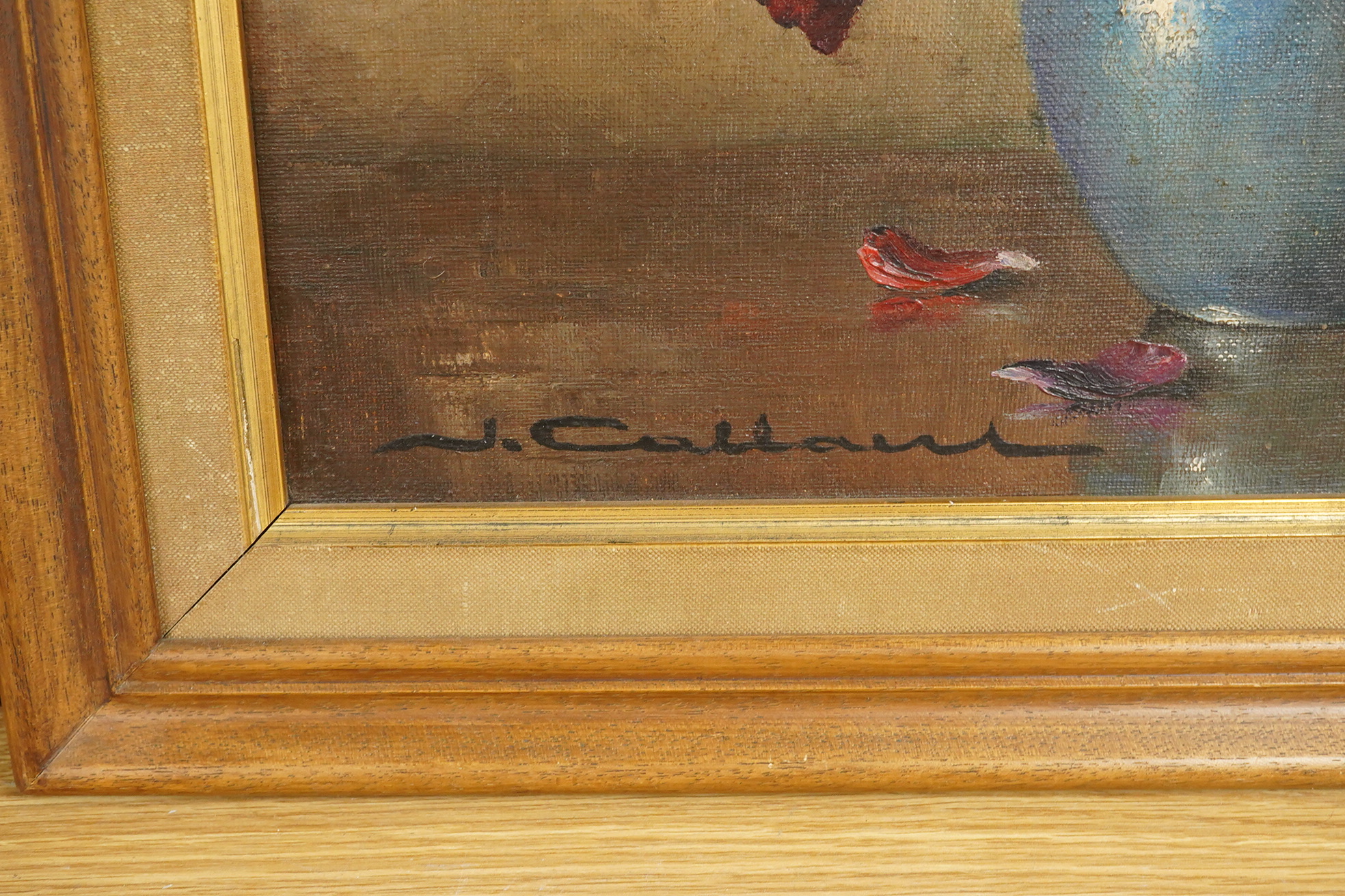 J. Callani(?), still life of flowers in a vase, signed, oil on canvas, 39 x 49cm